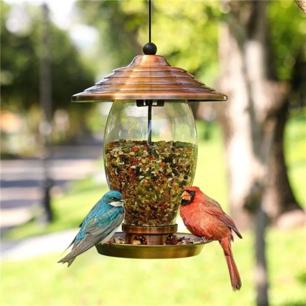 Bird Feeder, Wild Bird Feeders for Outside,Metal and Glass Bird Feeder